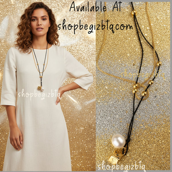 Tory Burch Kira Gold And Black Cultured Pearl And Dice Pendant Necklace