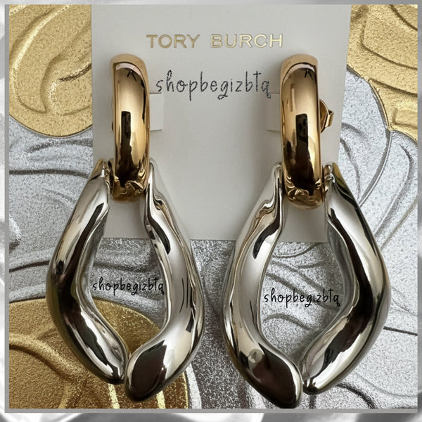 Tory Burch Wishbone Earrings Gold & Silver Polished Finished