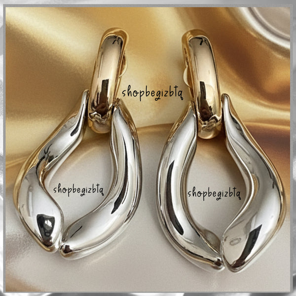 Tory Burch Wishbone Earrings Gold & Silver Polished Finished