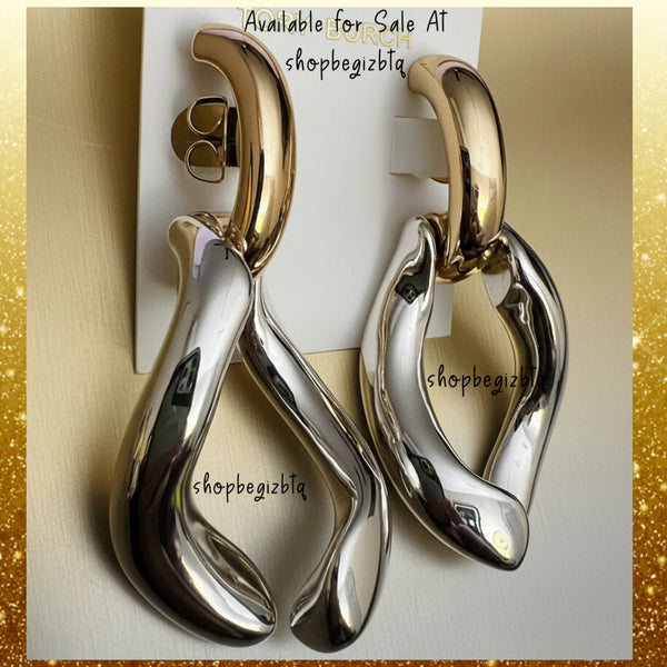 Tory Burch Wishbone Earrings Gold & Silver Polished Finished