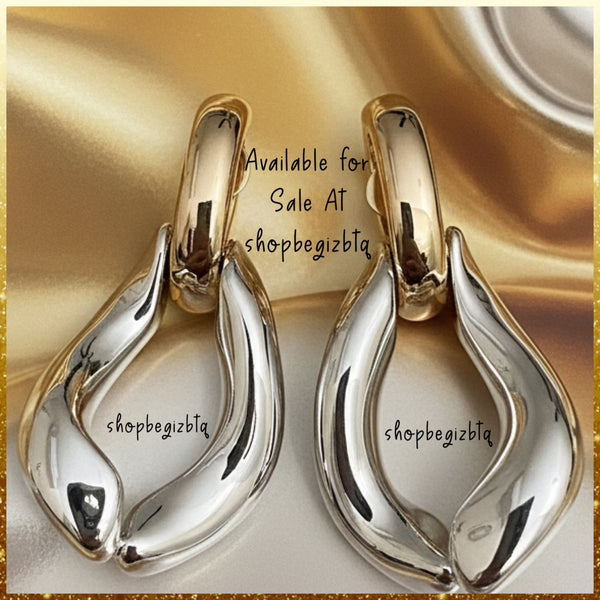 Tory Burch Wishbone Earrings Gold & Silver Polished Finished