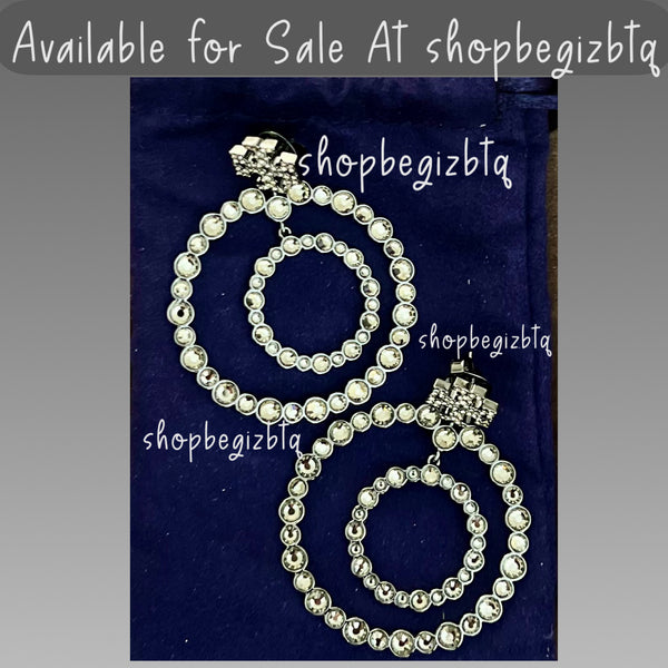 Tory Burch Gunmetal Crystal Doorknocker Hoop Earrings