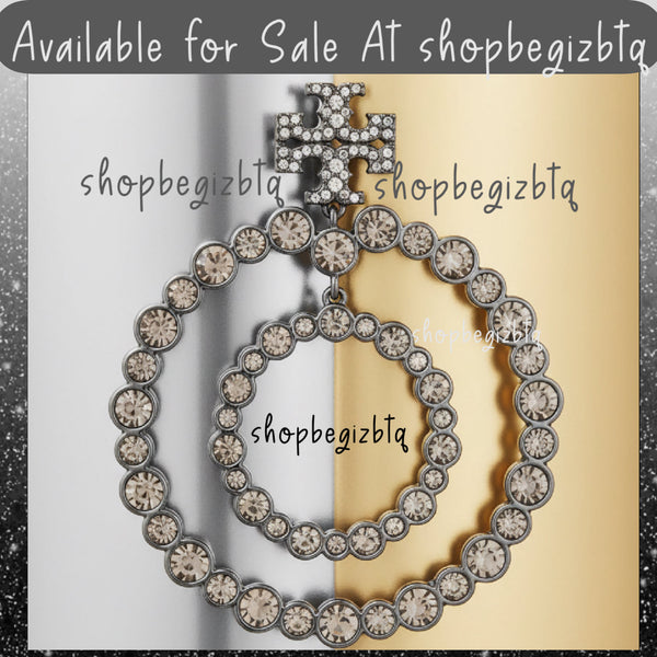 Tory Burch Gunmetal Crystal Doorknocker Hoop Earrings