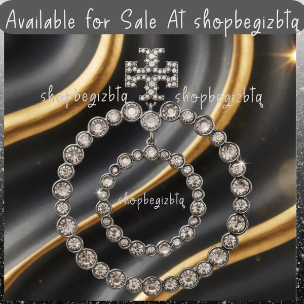 Tory Burch Gunmetal Crystal Doorknocker Hoop Earrings