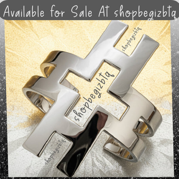 Authentic Tory Burch Hicks Large Bold Statement Polished Silver Wide Open Cuff Bracelet