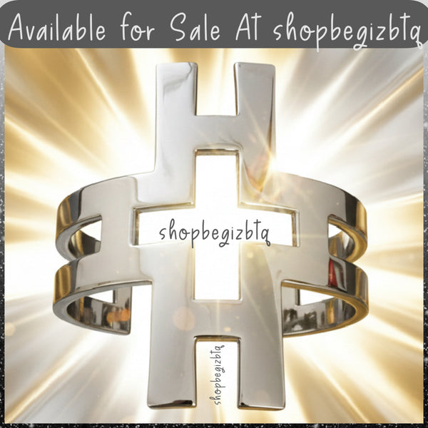 Authentic Tory Burch Hicks Large Bold Statement Polished Silver Wide Open Cuff Bracelet