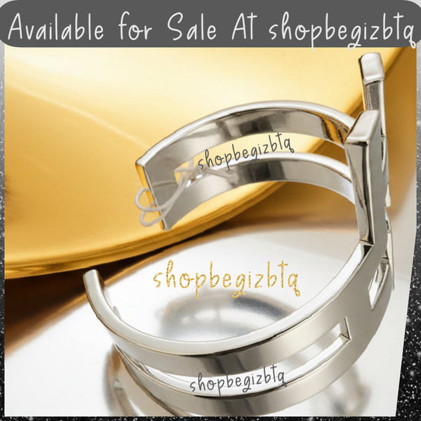 Authentic Tory Burch Hicks Large Bold Statement Polished Silver Wide Open Cuff Bracelet