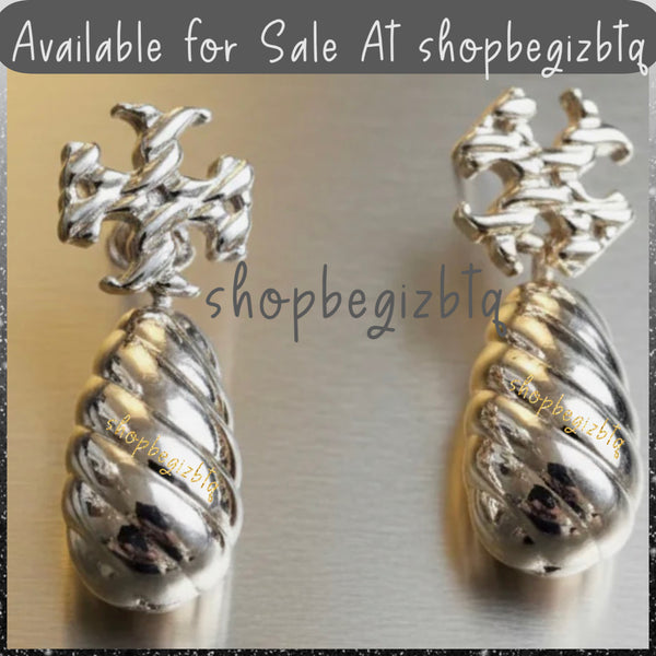 Tory Burch Textured Rope Front Back Drop Earrings Shiny Gold