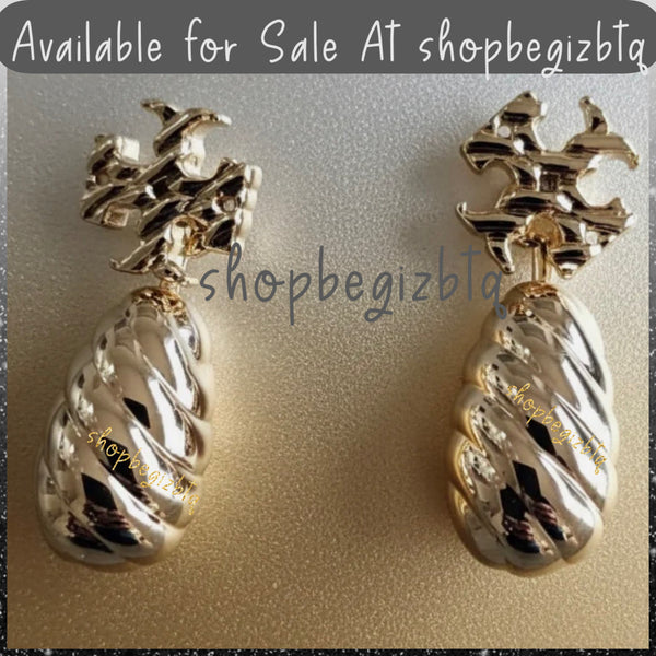 Tory Burch Textured Rope Front Back Drop Earrings Shiny Gold