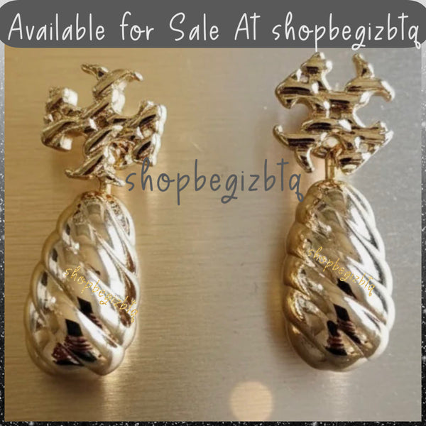 Tory Burch Textured Rope Front Back Drop Earrings Shiny Gold