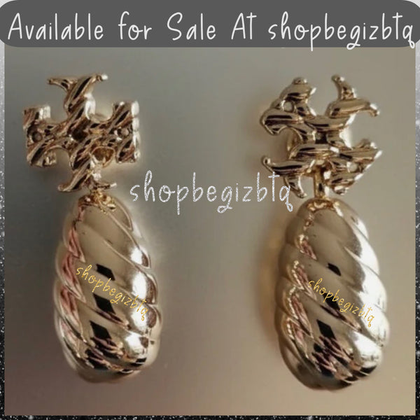 Tory Burch Textured Rope Front Back Drop Earrings Shiny Gold