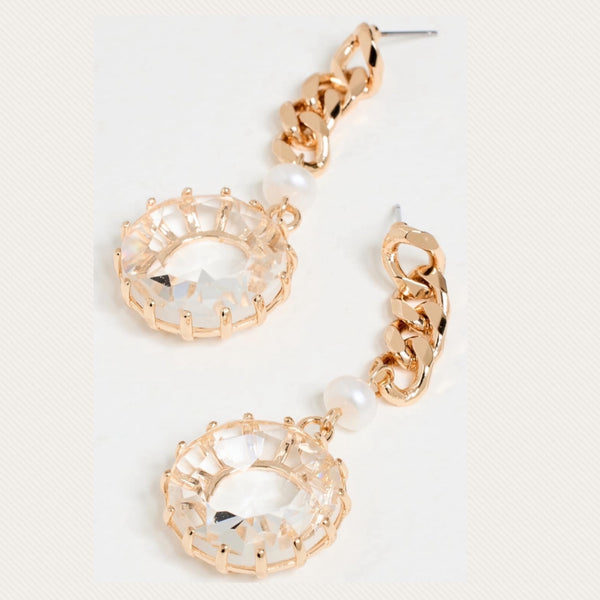 Dannijo Sawyer Edgy Gold Chain-Link With Pearls And Crystals Loop Drop Earrings