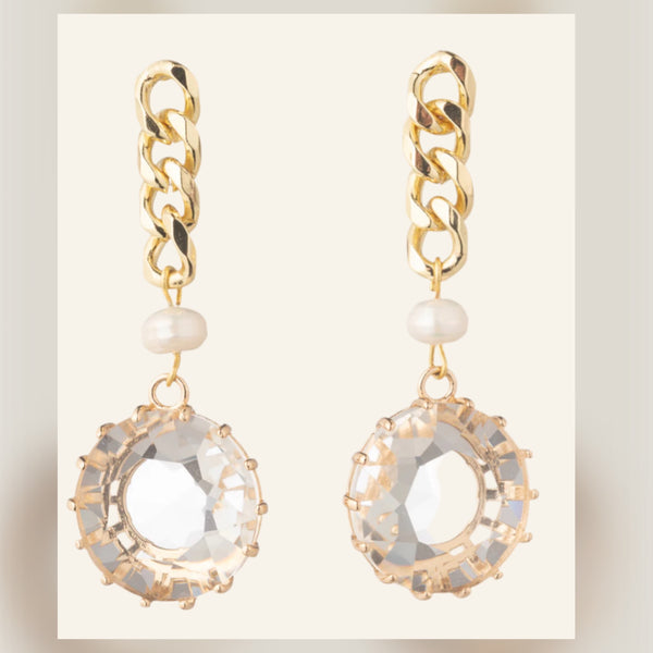 Dannijo Sawyer Edgy Gold Chain-Link With Pearls And Crystals Loop Drop Earrings