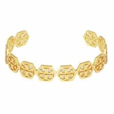 Tory Burch Gold Hexagon Logo Cuff Bracelet