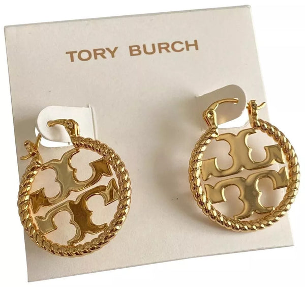 Tory Burch Rope Miller Smaller Hoop In Twisted Rope Frame Earrings