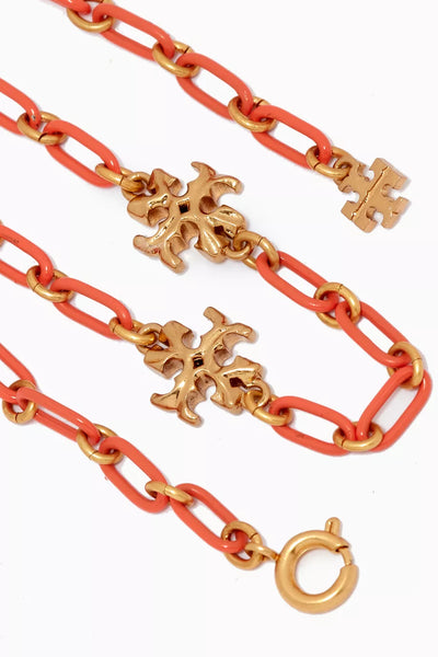 Tory Burch Roxanne 18K-Gold-Plated & Coral Acrylic Logo Chain Bracelet