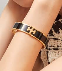 Tory Burch Gold And Black Enamel Kira Bracelet