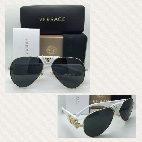 Versace Unisex Medusa Head Aviator Sunglasses White-Gray-Gold