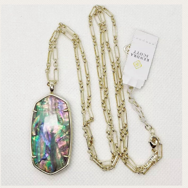 Kendra Scott Faceted Reid Long Necklace in Abalone Shell Gold