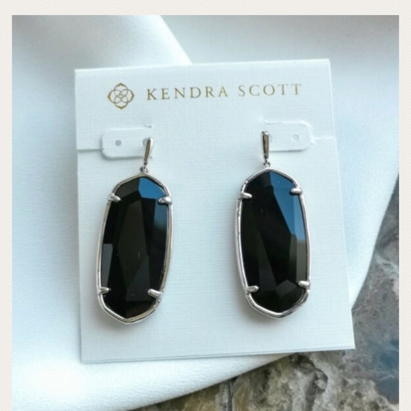 Kendra Scott Faceted Elle earrings Silver Black Opaque Glass