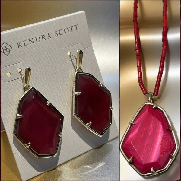 Kendra Scott Beatrix Necklace and Dunn Red Earrings Set