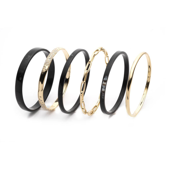Akola Women's Black 10k Gold Plated 6-Piece Zuri Bangle Bracelet