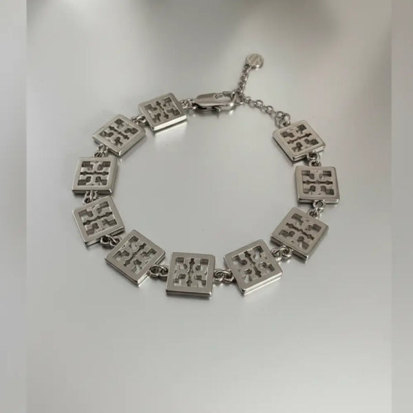 Authentic Tory Burch Miller Silver Chain Bracelet and Drop Earrings Silver Set - 14K Silver Plated over Brass / Silver