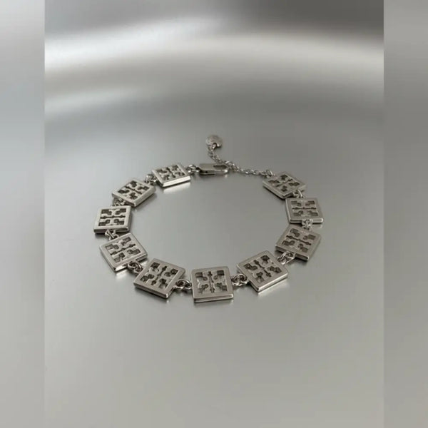 Authentic Tory Burch Miller Silver Chain Bracelet and Drop Earrings Silver Set - 14K Silver Plated over Brass / Silver