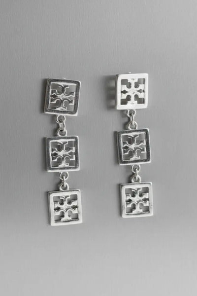 Authentic Tory Burch Miller Silver Chain Bracelet and Drop Earrings Silver Set - 14K Silver Plated over Brass / Silver