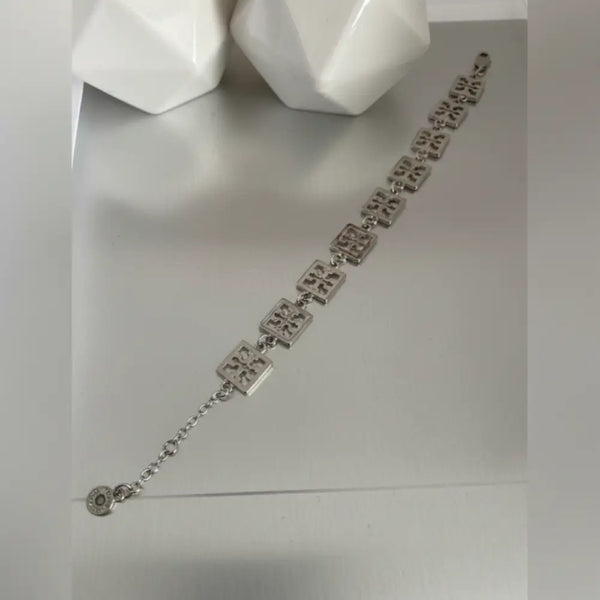 Authentic Tory Burch Miller Silver Chain Bracelet and Drop Earrings Silver Set - 14K Silver Plated over Brass / Silver