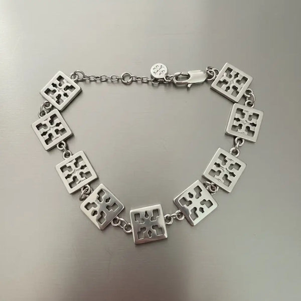 Authentic Tory Burch Miller Silver Chain Bracelet and Drop Earrings Silver Set - 14K Silver Plated over Brass / Silver
