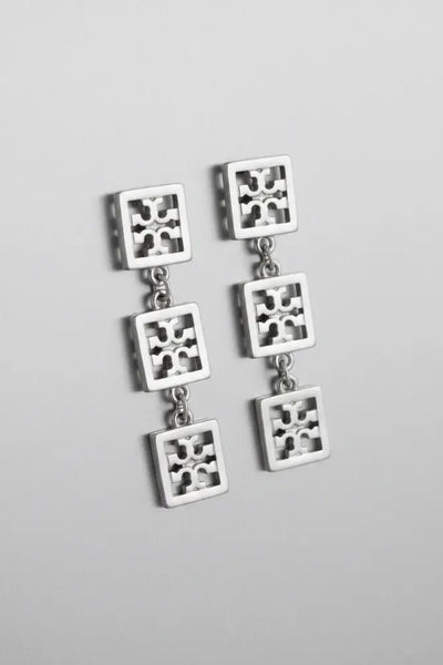 Authentic Tory Burch Miller Silver Chain Bracelet and Drop Earrings Silver Set - 14K Silver Plated over Brass / Silver