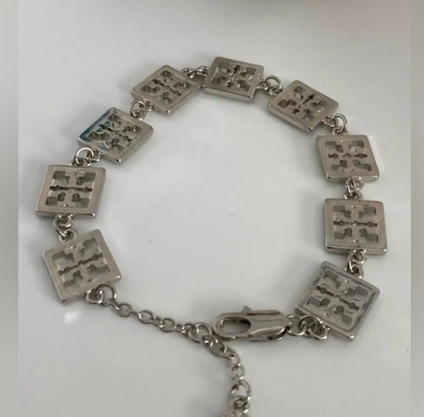 Authentic Tory Burch Miller Silver Chain Bracelet and Drop Earrings Silver Set - 14K Silver Plated over Brass / Silver