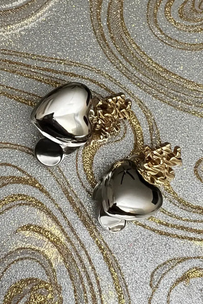 Authentic Tory Burch Textured Heart Drop Earrings in Gold and Silver - Gold and Metallic Silver / 18k gold plated brass