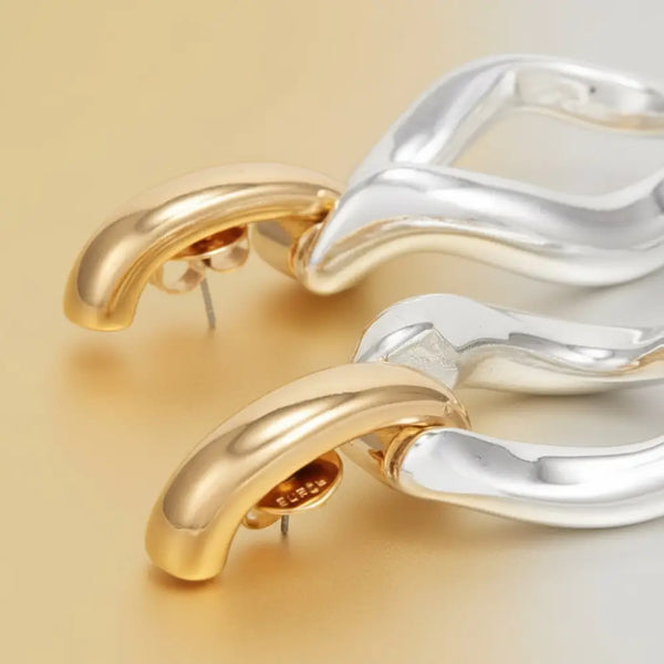 Authentic Tory Burch Wishbone Earrings Gold & Silver Polished Finished - Polished Silver and Gold / 18k-gold plated