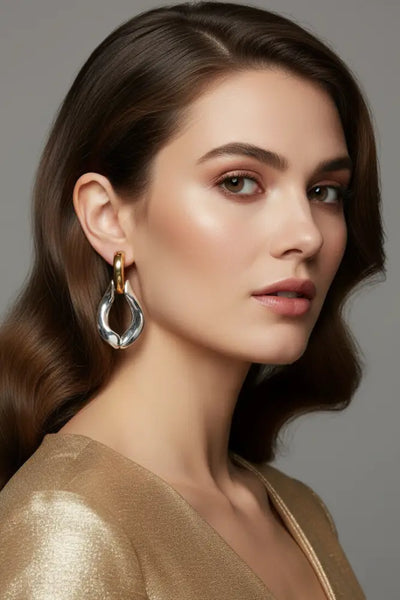 Authentic Tory Burch Wishbone Earrings Gold & Silver Polished Finished - Polished Silver and Gold / 18k-gold plated