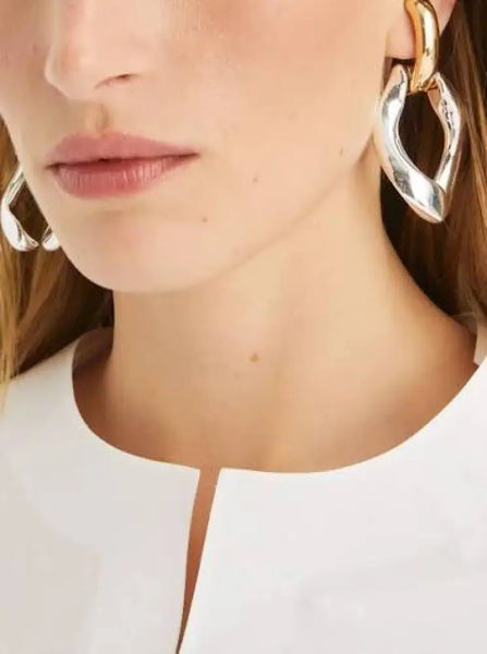 Authentic Tory Burch Wishbone Earrings Gold & Silver Polished Finished - Polished Silver and Gold / 18k-gold plated