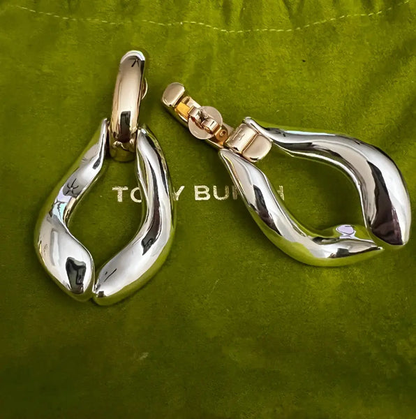 Authentic Tory Burch Wishbone Earrings Gold & Silver Polished Finished - Polished Silver and Gold / 18k-gold plated