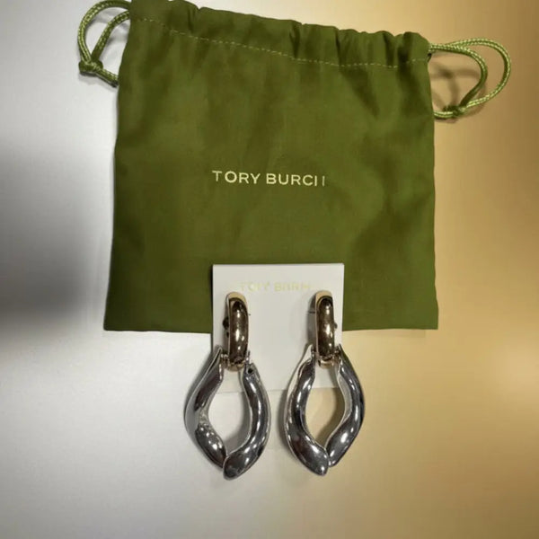 Authentic Tory Burch Wishbone Earrings Gold & Silver Polished Finished - Polished Silver and Gold / 18k-gold plated