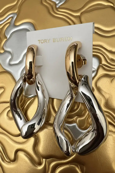 Authentic Tory Burch Wishbone Earrings Gold & Silver Polished Finished - Polished Silver and Gold / 18k-gold plated