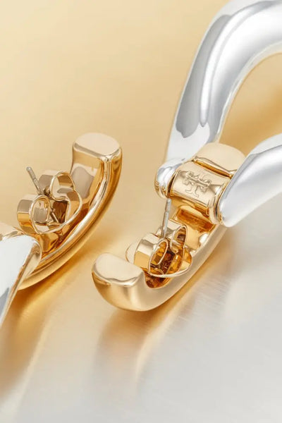 Authentic Tory Burch Wishbone Earrings Gold & Silver Polished Finished - Polished Silver and Gold / 18k-gold plated
