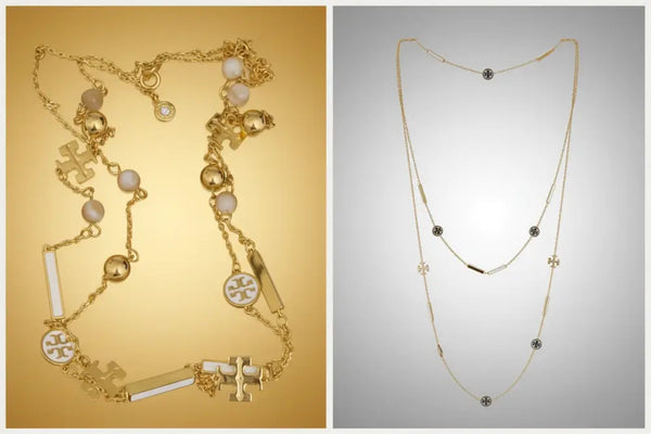 Tory Burch Long Necklace with Tory Logo and Enamel Charms Gold & Ivory - Authentic Tory Burch Long Necklace with Tory