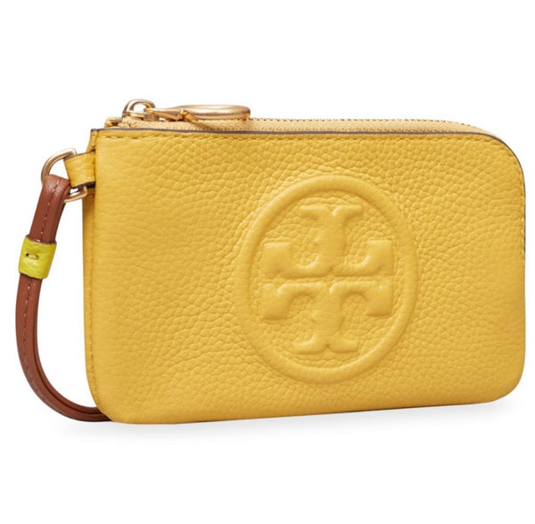 Tory Burch Perry Bombé Leather Color Block Zip Card Case Wristlet Yellow And Multicolor