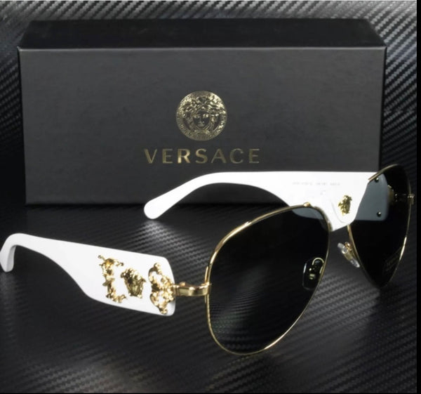 Versace Unisex Medusa Head Aviator Sunglasses White-Gray-Gold