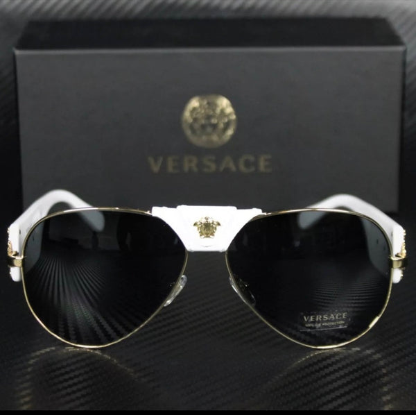 Versace Unisex Medusa Head Aviator Sunglasses White-Gray-Gold