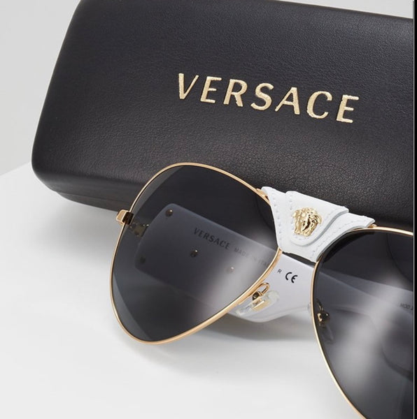 Versace Unisex Medusa Head Aviator Sunglasses White-Gray-Gold